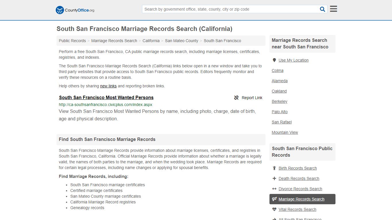 Marriage Records Search - South San Francisco, CA ...