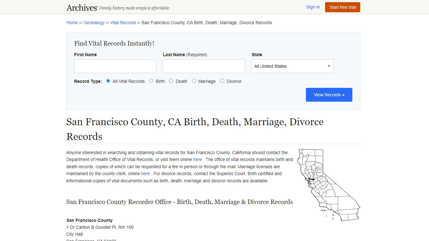 San Francisco County, CA Birth, Death, Marriage, Divorce ...